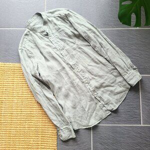 Massimo Dutti Men's Green Linen Moroccan Collar Button Down Long Sleeve Shirt M